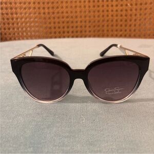 JESSICA SIMPSON Oversized BlacK Sunglasses Cutout Logo GOLD Metal Arms J6119 NEW
